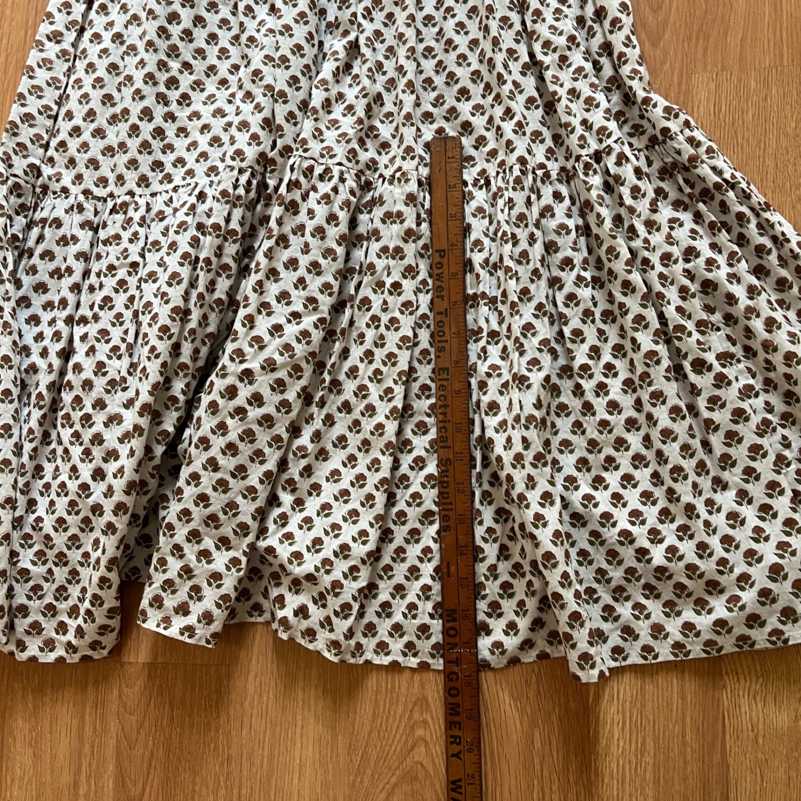 Daughters Of India Manjari Maxi Dress Brown Floral Cotton Ruffle Sleeve Small — image 7 of 8